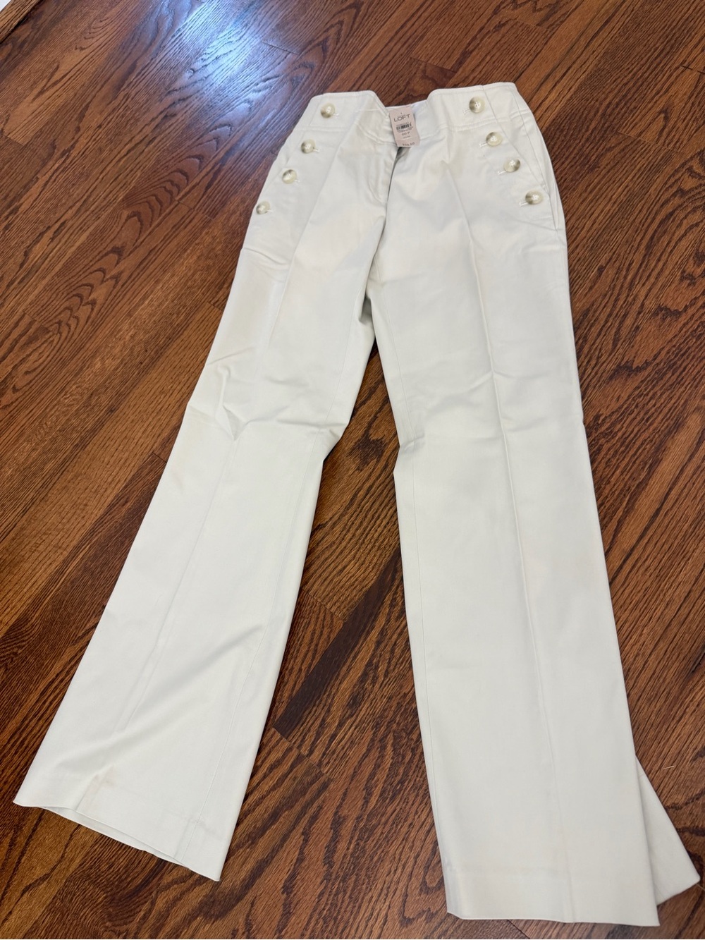 LOFT Cream Sailor-Button Flare Pants